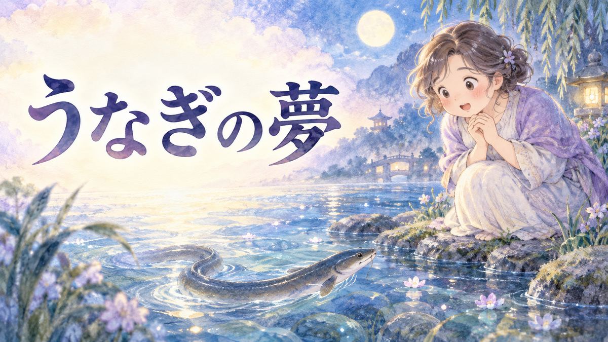 夢の水辺でうなぎを見つめる大人の女性