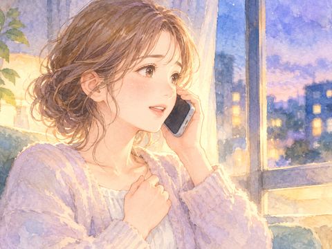 スマートフォンで通話し少し安心した表情の女性