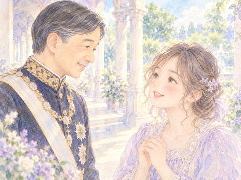 厳しい表情の天皇陛下を前に不安そうに立つ女性