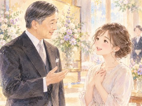 天皇陛下から温かく褒められて微笑む女性