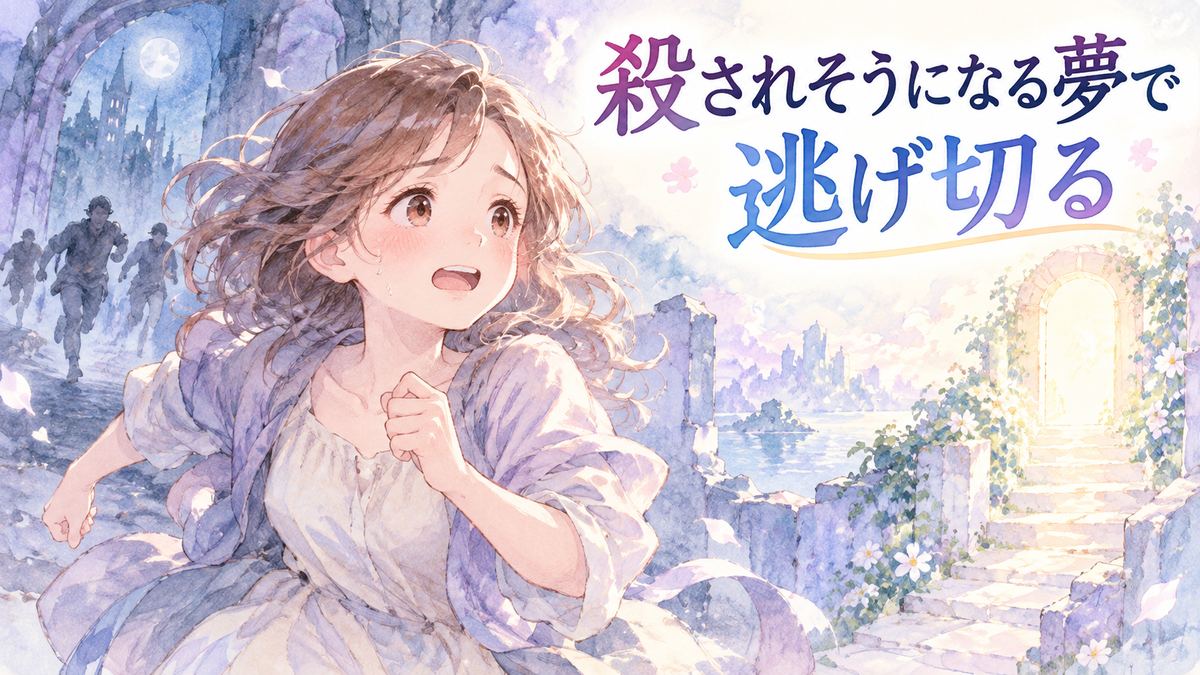追跡者から逃げて光の出口へ向かう大人の女性