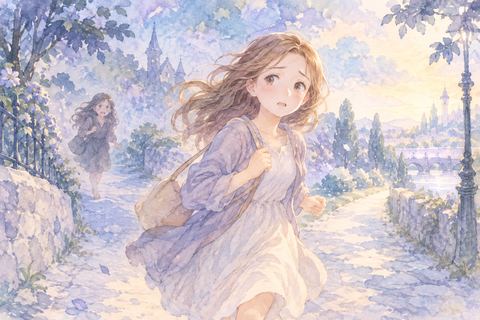 友達から離れて走る大人の女性