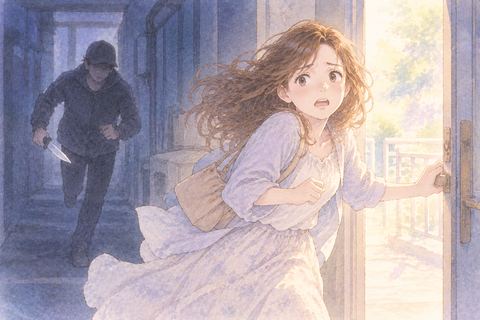 ナイフを持つ相手から逃げる大人の女性