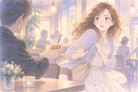 飲み物の異変に気づいて離れる大人の女性