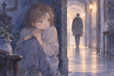 物陰に隠れて追跡者をやり過ごす大人の女性