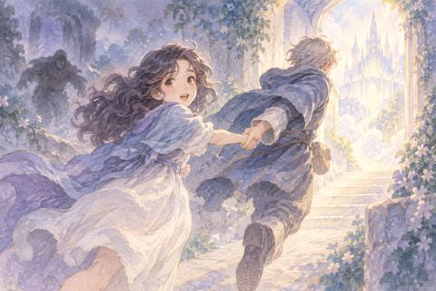 差し出された手を取り逃げる大人の女性