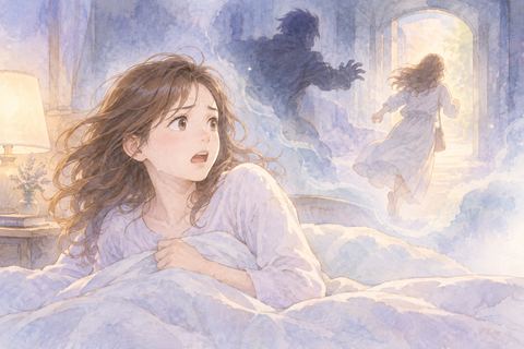 逃走の夢から驚いて目覚める大人の女性