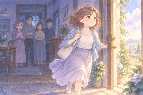 家族から離れて自分の場所へ向かう大人の女性