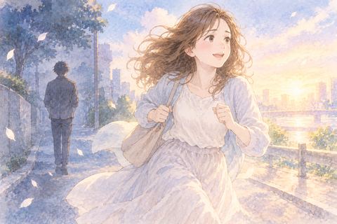 元彼を背にして前へ走る大人の女性