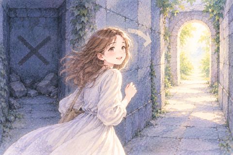 行き止まりから戻り別の出口を見つける女性