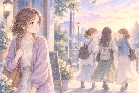 出かける友達を一人で見送る大人の女性