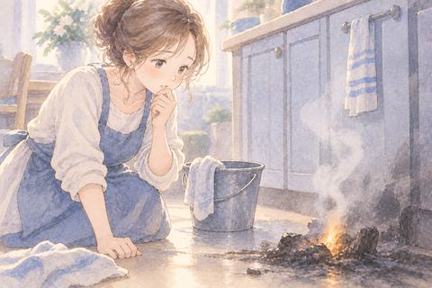 消しても残る炎に戸惑う大人の女性