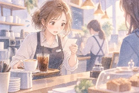 バイト中に注文を間違えて戸惑う女性