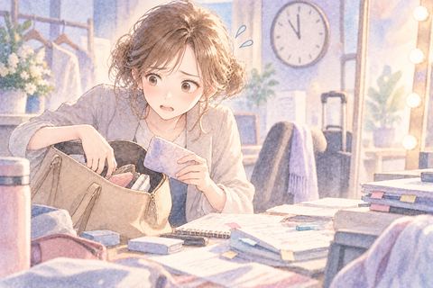 必要な物が足りず本番前に焦る女性