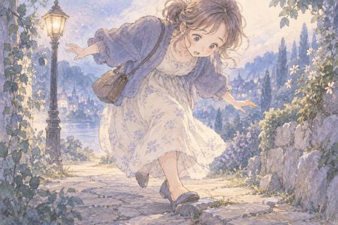 道で自分自身が転びかける大人の女性