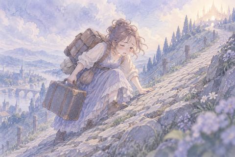 坂道で足を取られる大人の女性
