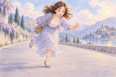 平らな道で突然よろける大人の女性