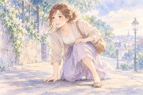 転んだ直後に立ち上がる大人の女性