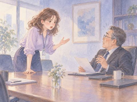 解雇を告げた上司に怒って抗議する女性