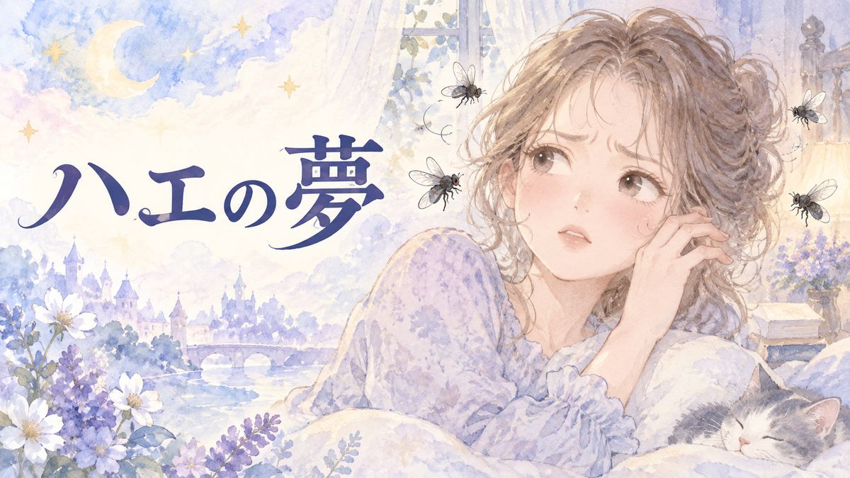 飛び回るハエを気にして見つめる大人の女性