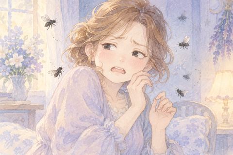 周囲にハエがまとわりつき困る大人の女性