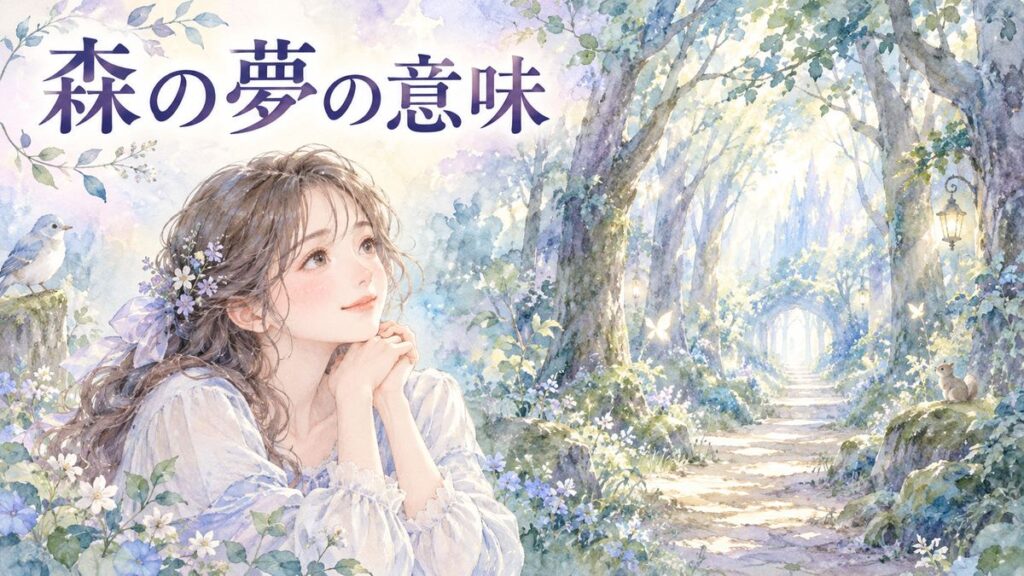 幻想的な森の小道を見つめる優しい表情の大人の女性