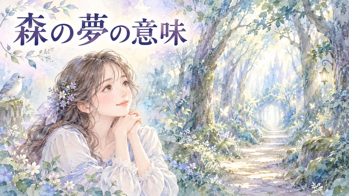 幻想的な森の小道を見つめる優しい表情の大人の女性