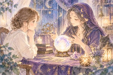 占い師の鑑定を真剣に聞く大人の女性