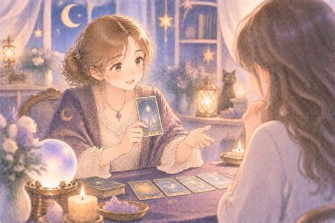 向かいの相手を占う大人の女性