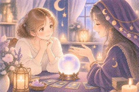 占い師を信頼して穏やかに話を聞く大人の女性