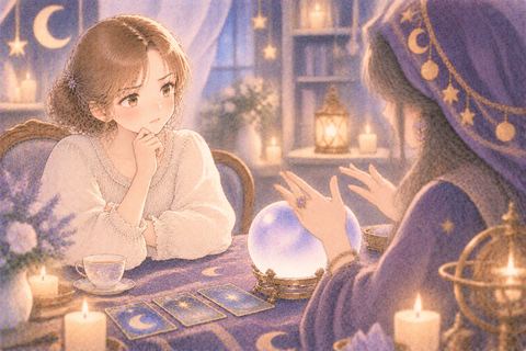 占い師を疑わしそうに見る大人の女性