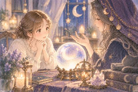 占い師のお告げに聞き入る大人の女性