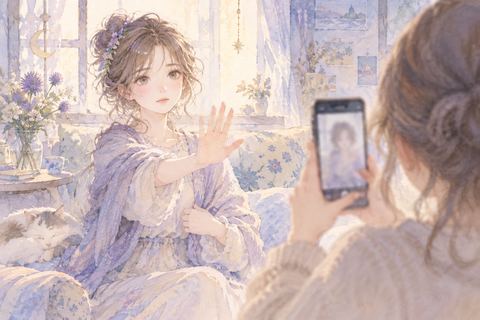 スマホを向ける友達へ制止を伝える女性