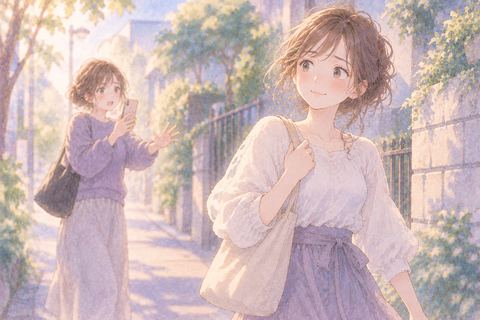 スマホを持つ友達から静かに離れる女性