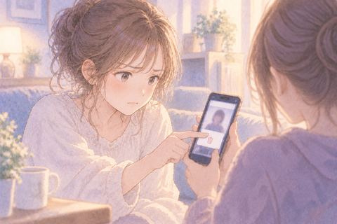スマホの盗撮画像を消そうとする女性