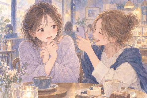 距離のある友達の撮影に戸惑う女性
