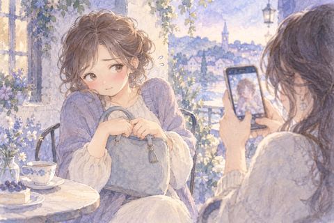 盗撮に気づき顔を赤らめる大人の女性