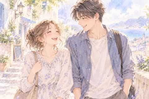 好きな人と並んで笑い合う大人の女性
