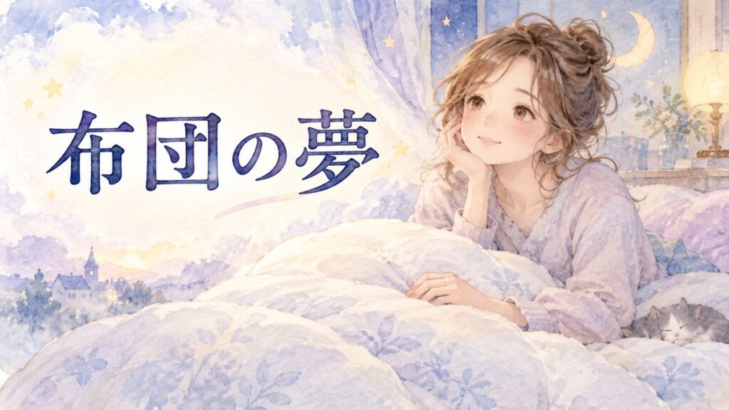布団に手を添えて夢の余韻を感じる大人の女性