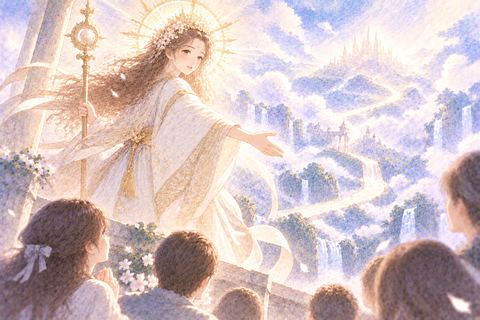 神聖な光をまとい人々を導く大人の女性
