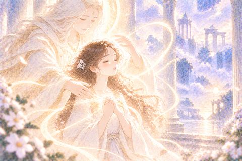 神聖な光を身体に受け入れる大人の女性