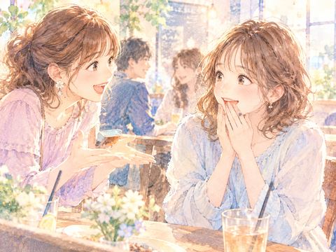 友達から合コンに誘われ嬉しそうに驚く女性