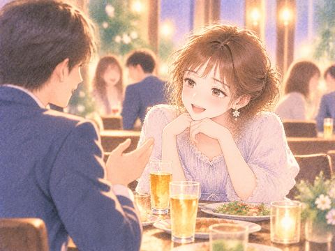 合コンで初対面の男性と楽しそうに話す女性