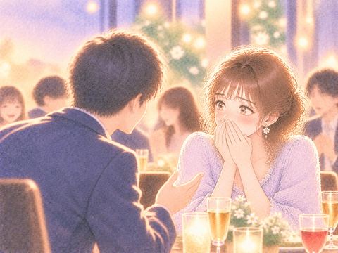 合コンで男性から告白され頬を赤らめる女性
