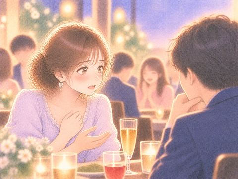 合コンで緊張しながら男性に告白する女性