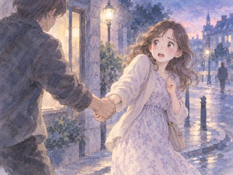 見知らぬ人に突然手をつかまれ怖がって身を引く女性