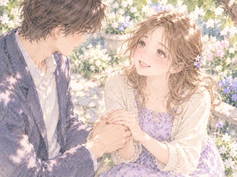男性に握られた手を嬉しそうに握り返す女性