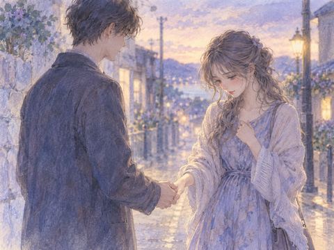懐かしい街角で元彼に手を握られて切ない表情を浮かべる女性
