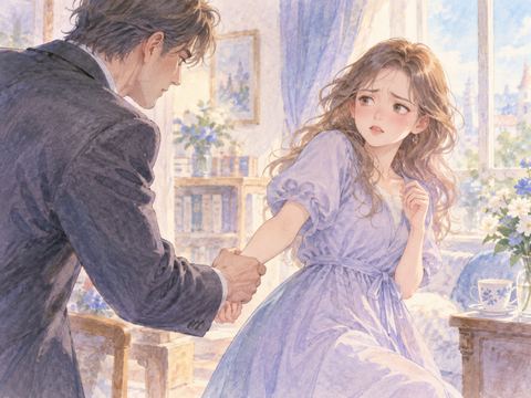苦手な相手に手を握られ困惑して身を引く女性