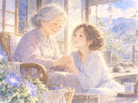 夢の中で亡くなった祖母に手を握られ涙ぐむ女性
